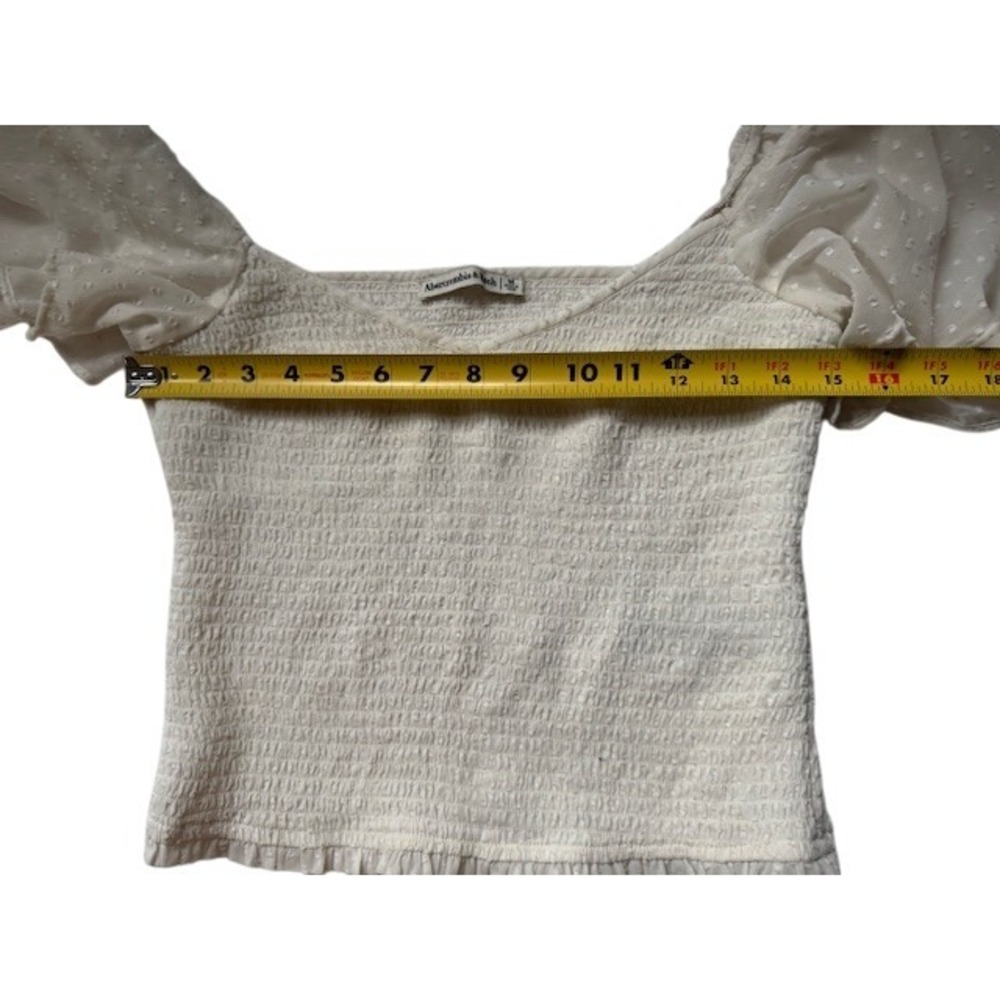 Abercrombie & Fitch Swiss Dot Flutter Sleeve Blouse Square Neck Smocked Top - M - Picture 7 of 8